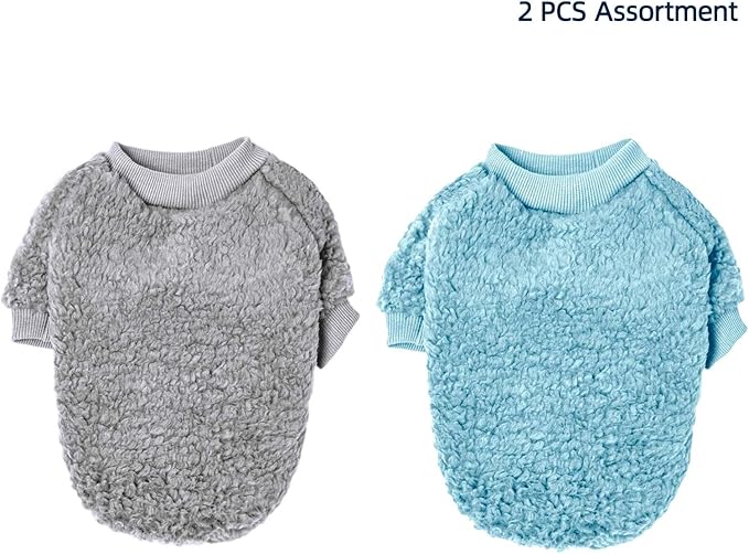 Dog Sweaters Clothes Coat for Small Dogs Boy or Girl Cat Puppy Coat Sweatshirts Soft Warm Fluffy Winter Jacket Apparels (Grey,Light Blue, Medium)