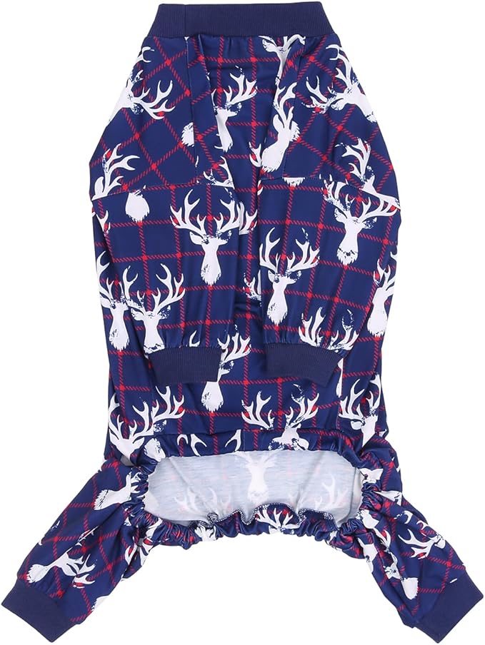 HDE Dog Pajamas One Piece Jammies Jumpsuit Pet Clothes Outfit Stretchy Lightweight Comfy Shirt Pjs for M-3XL Dogs Reindeer - M