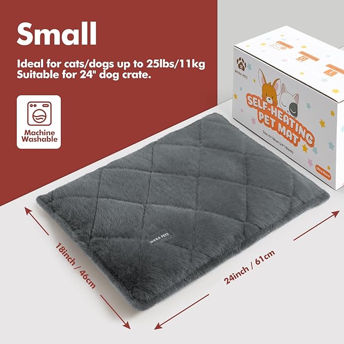 Mora Pets Self Heating Cat Bed Self Warming Cat Bed Thick Thermal Pet Bed Mat 24 x 18 Inches Removable Washable Cover for Outdoor Indoor Cats and Dogs Fur Grey Small
