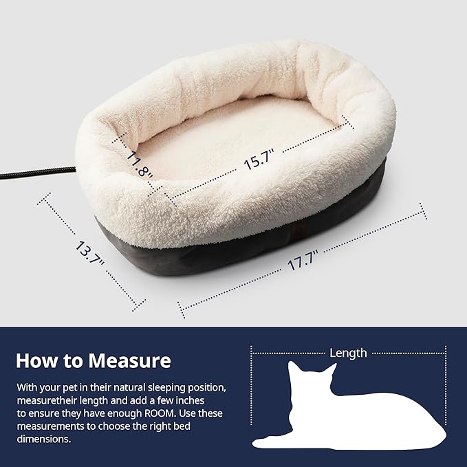 Petace Heated Cat Bed with Auto Shut Off Timer, 17.7" x 13.7" Adjustable Temperature Indoor Pet Heating Cushion Bed for Kittens, Cats, Puppies and Small Dogs, Gray