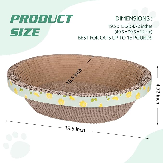 ROMOHOM Oval Cardboard Cat Scratcher Bed Lounge Couch for Indoor Cats, Cat Scratching Board Large Lounger, Durable Cat Scratch Pad Box Furniture 19.5 x 15.6 x 4.7 Inch