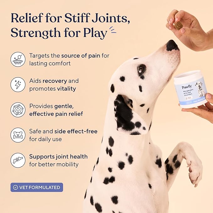 Pawfy Advanced Pain Management - Essential Vitamins & Supplements with Omega 3 |Joint Supplement for Dogs - Supports Hip & Joint Health for Small, Medium, Large Breeds | 30 Fast-Acting Chews