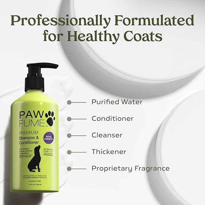 PAWFUME Dog Shedding Shampoo and Conditioner, Royal Lavender, 1-Pack – Nourish & Detangle for Silky Soft Coat – Probiotic, Deep-Cleaning, pH-Balanced – Salon-Quality Shedding Shampoo for Dogs