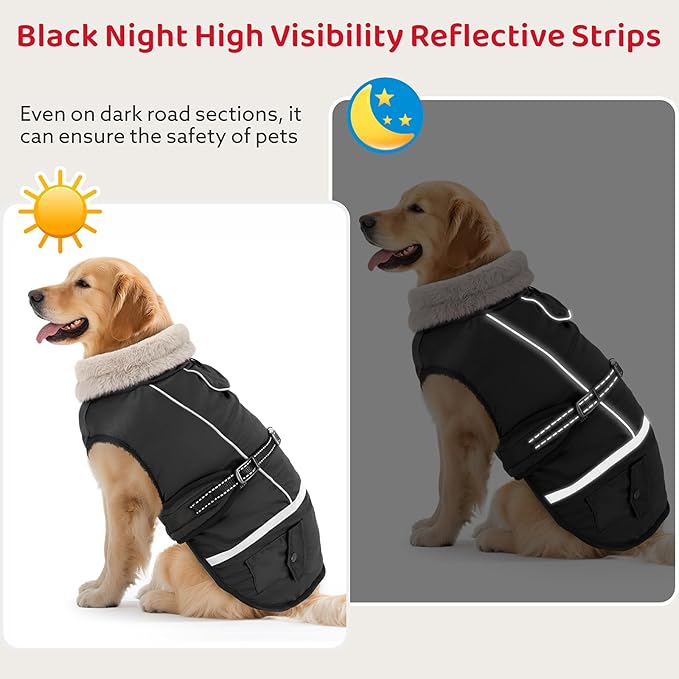 Dog Coat, Warm Dog Winter Coat Reflective Jacket Waterproof Fleece Vest, Pet Jacket Cozy for Cold Weather, Dogs Snowsuit Windproof, Adjustable Buckle for Small Dogs