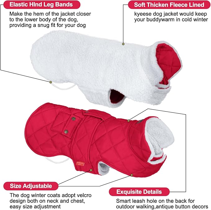 KYEESE Dog Coat Soft Pet Sweater for Cold Weather Warm Pet Winter Puffer Coat with Leash Hole Waterproof Dogs Jacket with Fleece Lined Windproof Dog Coats for Small Dogs Thick Pets Clothes with Pocket