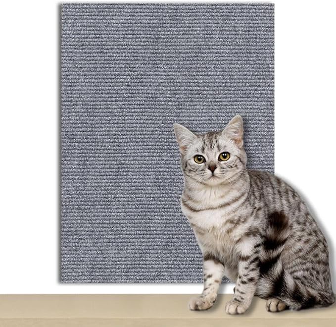 Cat -12"x12"Self-Adhesive Cat Scratching Carpet, Heavy-Duty Nail-Free Wall-Mounted Cat Activity Mat for Indoor Cats, Durable Pet Furniture for Kittens & Adult Cats （Light Gray）