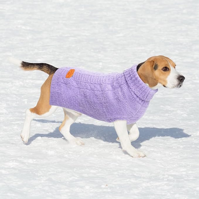 BEAUTYZOO Small Dog Sweater -Turtleneck Pullover Classic Cable Knit Fuzzy Winter Coat Dog Cold Weather Clothes for Small Medium Dogs Puppy Girl Boys,Purple M