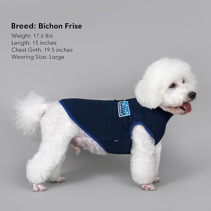 cyeollo Fleece Dog Sweater, Pullover Dog Fleece Jacket Turtleneck Sweatshirt Stretchy Vest Warm Lightweight Winter Clothes for Small Dogs, Navy Blue L
