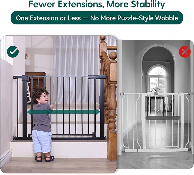 Babelio Baby Gate for Stairs No Drilling, 41-46" Wide Dog Gate with Door | Pressure/Wall Mount; Lock Indicator; 39" Wide Door; Auto-close; 200N Impact Tested; Easy Install for Doorways, Hallway, Black