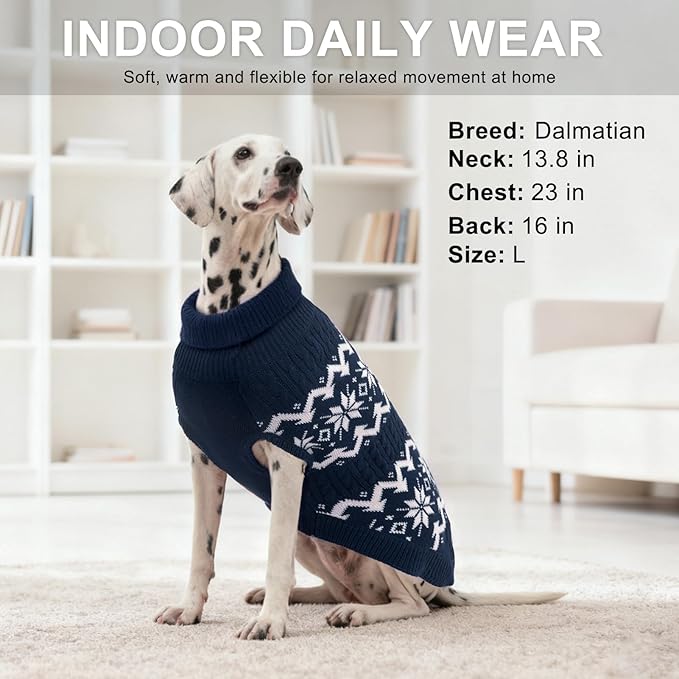 BEAUTYZOO Dog Christmas Sweater for Medium Dogs Boy Girl,Thick Warm Winter Turtleneck Pullover Cable Knit Big Dog Sweaters Pitbull Labrador Golden Retriever Clothes Male Female Pet Jacket, Navy Blue M
