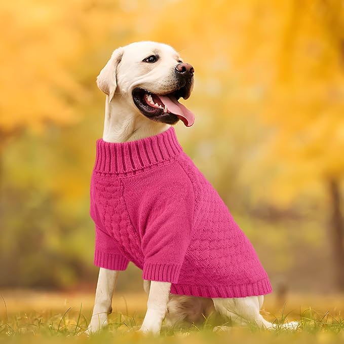 Kuoser XS Dog Sweater, Warm Winter Fall Puppy Sweaters for Extra Small Dogs Boy Girl, Solid Pullover Turtleneck Knit Sweater Thick Long Sleeve Clothes for Christmas Holiday, Rose XS