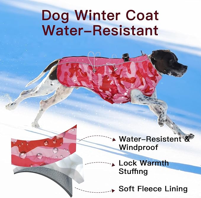 Dog Coat Winter Warm Dog Jackets for Large Dogs Reflective Snowsuit with Harness Fleece Dogs Snow Jacket Waterproof Pet Clothes for Cold Weather