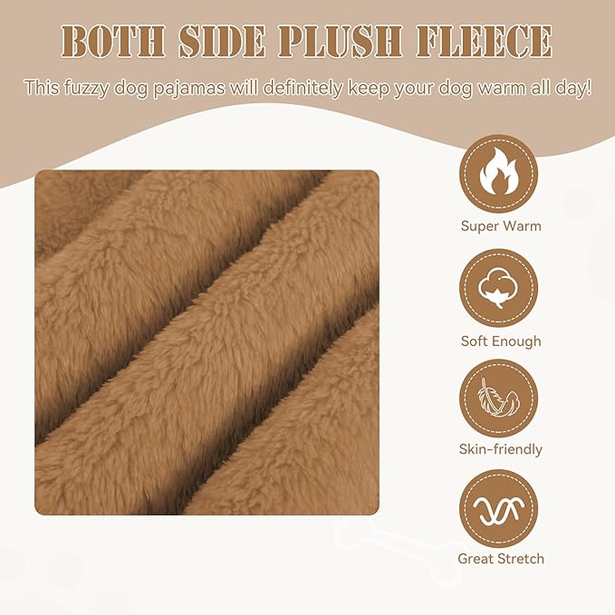 Fuzzy Dog Pajamas Turtleneck Pet Clothes Warm Soft Cozy Lightweight Pet Pjs Dog Sweaters for Medium Dogs(Coffee-M)