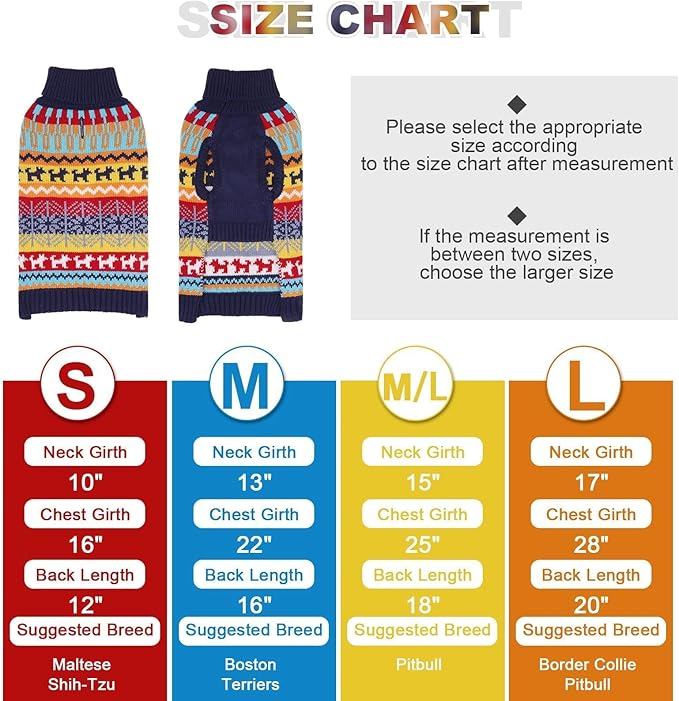 Mihachi Dog Sweater-Winter Coat Apparel Clothes with Colorful Stripes for Cold Weather, Multi-Colored Medium/Large