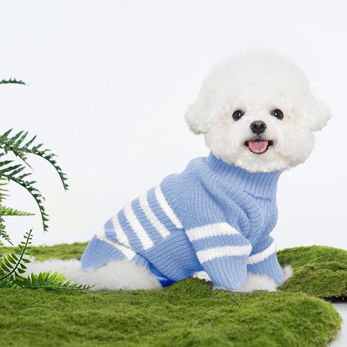 Haloumoning Small Dog Pullover Sweater, Striped Knitted Pet Sweaters for Fall Winter Dog Clothes, Turtleneck Thick Warm Clothes for Small Medium Large Dogs