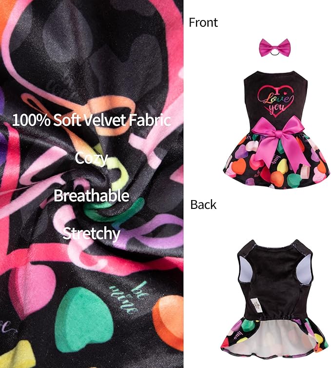 CuteBone I Love U Dress Velvet for Small Dogs Girl Puppy Dresses Black Dog Clothes CVA11XXS-D