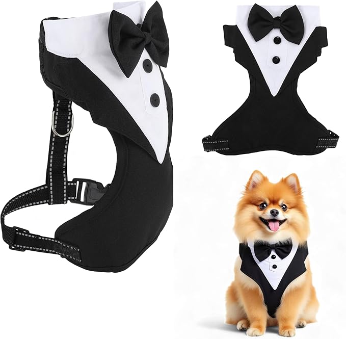 Dog Tuxedo for Wedding, Pet Tuxedo Suit with Bow Tie, Pet Costumes for Small Dogs, Formal Party Attire for Halloween Christmas, XLarge, Black White