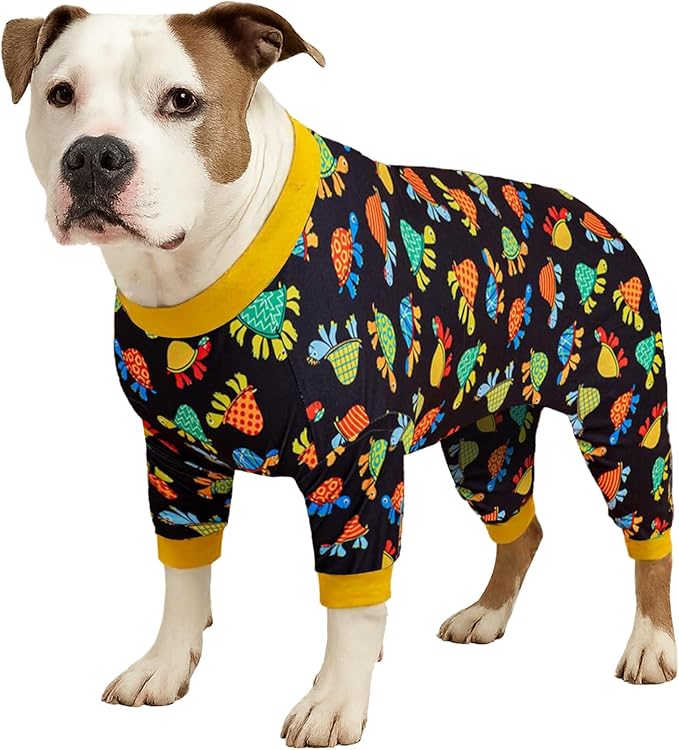 LovinPet Large Dog Outfits, Pet Anxiety Relief Shirt, Sun Protectiont-Shirt for Dogs, Comfy Stretchy Fabric, Black Turtle Print, Large Dog Pjs,XL