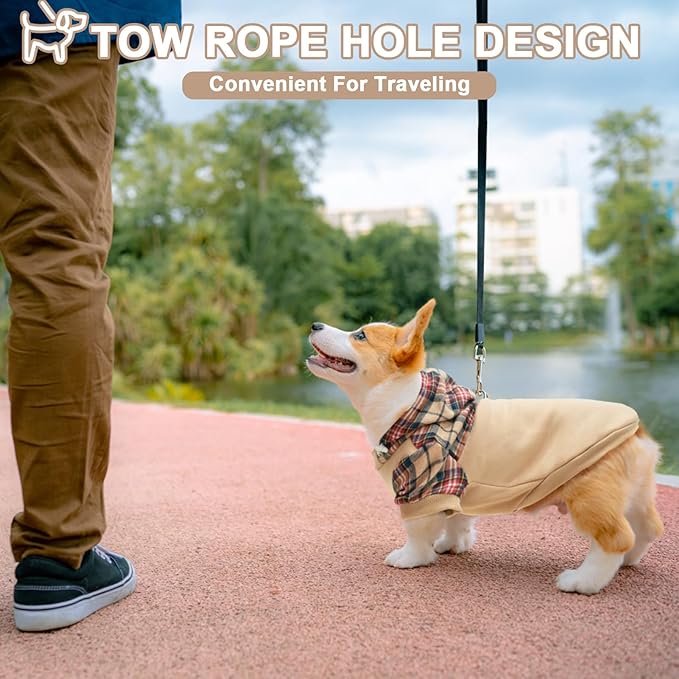 Plaid Dog Hoodie - Warm Dog Sweater with Hat & Leash Hole, Soft Pullover Fleece for Small-Medium-Large Dogs