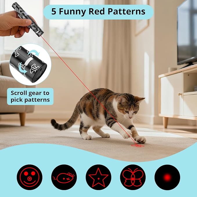 Waputne Cat Toy, Battery Level Display,Rechargeable, 7 Adjustable Patterns | Interactive Chase Toy; Training & Exercise Fun; Battery Level Display Screen; Kitten Toy for Indoor Cats & Dogs
