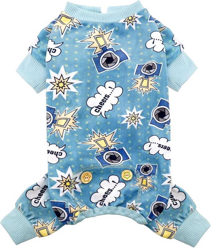 KYEESE Dog Pajamas Velvet Dog Pajamas Small Sized Dogs Dogs Pjs with Camera Pattern Soft Doggie Jammies Stretchy Doggie Clothes Puppy Onesie Comfy Pet Coat Pet Costume, X-Small