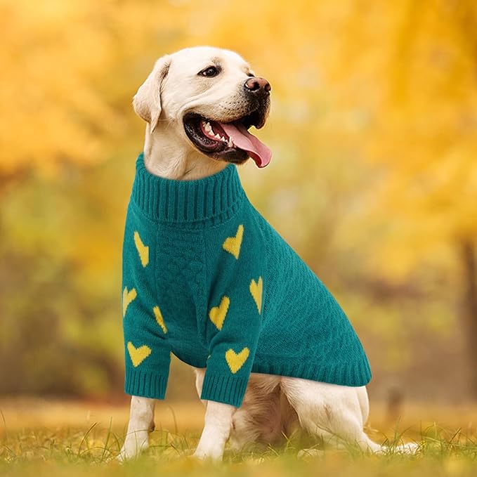 Kuoser Dog Sweater,Warm Dog Sweaters for Medium Dogs,Turtleneck Knitted Dogs Sweater Christmas Outfit,Cold Weather Pet Winter Clothes Doggie Pullover Girls Boys for Fall Xmas,Green M