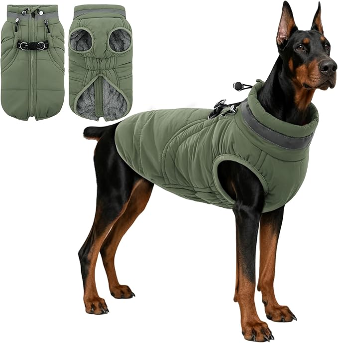 SAWMONG Dog Coat, Warm Dog Winter Coat, Waterproof Fleece Jacket, Cold Weather Dogs Jacket (L,Green)