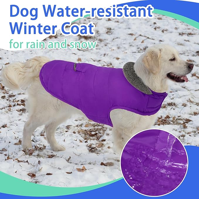 MIGOHI Warm Dog Winter Coat - Winter Dog Jacket, Reflective Windproof Fleece Vest with Leash Hole and Furry Collar