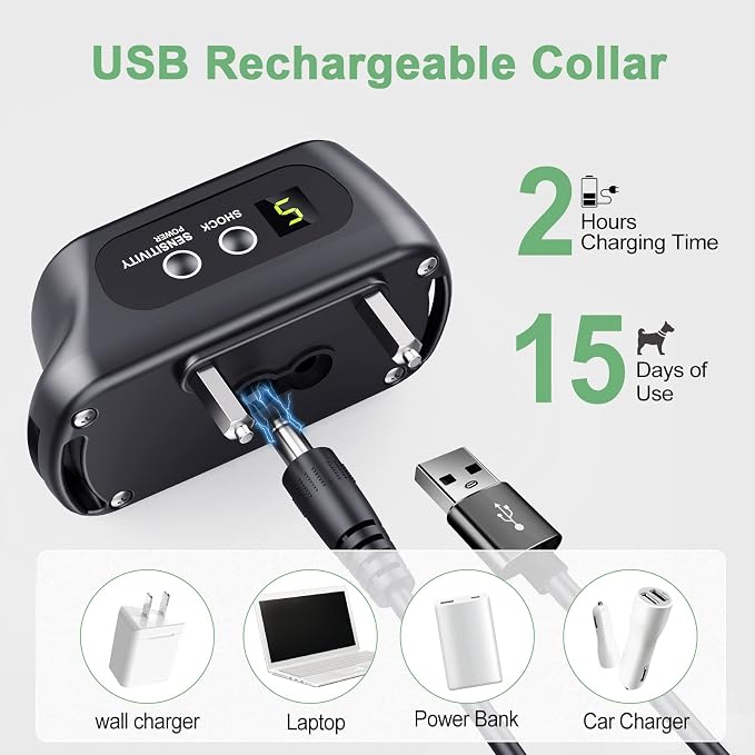 Rechargeable Dog Bark Collar with Beep Vibration and Shock,Anti Barking Collar for Small Medium Large Dogs, Humane Dog Training Device with 5 Adjustable Sensitivity Levels