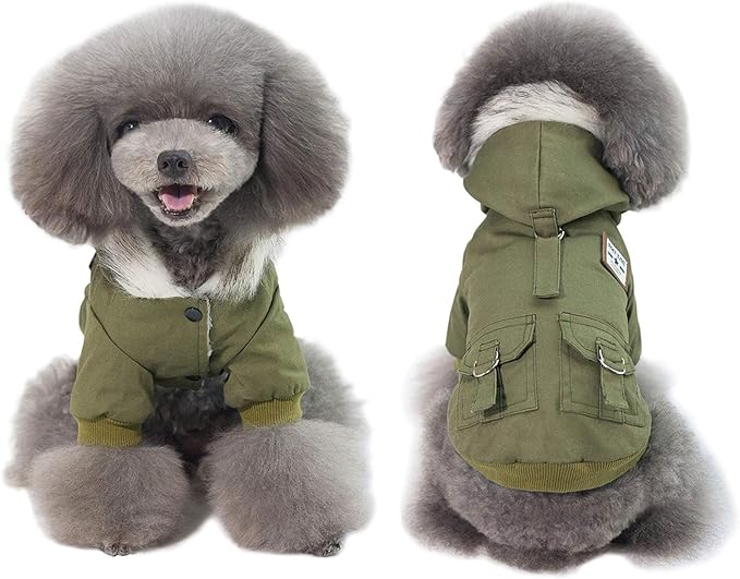 Warm Dog Hooded Trench Coat Windproof Parka Jacket for Cold Weather (L, Green)