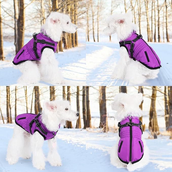 Gyuzh Dog Coat with Harness,Dog Coats for Small Dogs,Warm Fleece Winter Puppy Jacket,Waterproof Jacket with Harness Built in for Small Medium Large Dogs