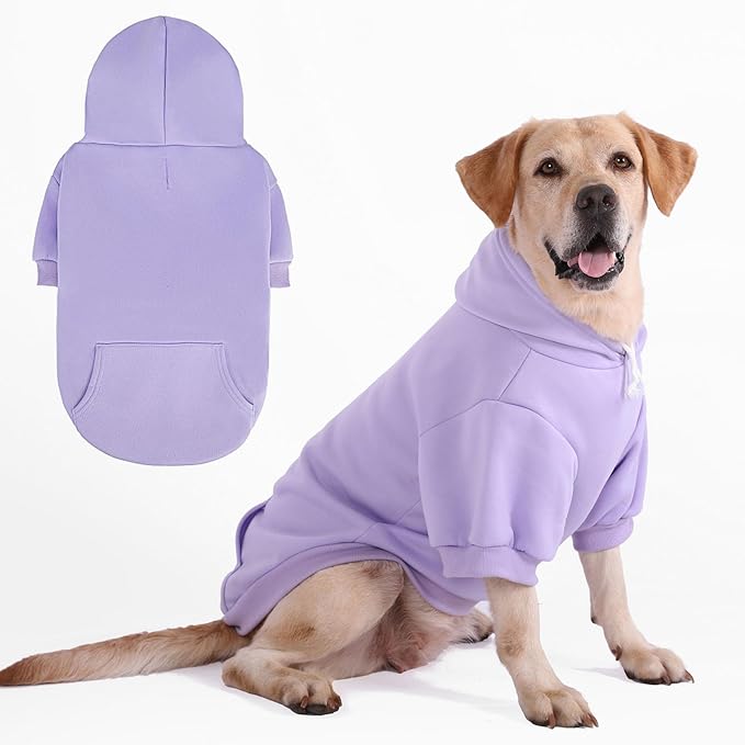 KOOLTAIL Basic Dog Hoodie - Soft & Warm Dog Hoodie Sweater with Leash Hole and Pocket, Pet Winter Coat, Cold Weather Clothes Sweatshirt for Small Medium Large Dogs Puppy Cat Boys Girls Lavender L