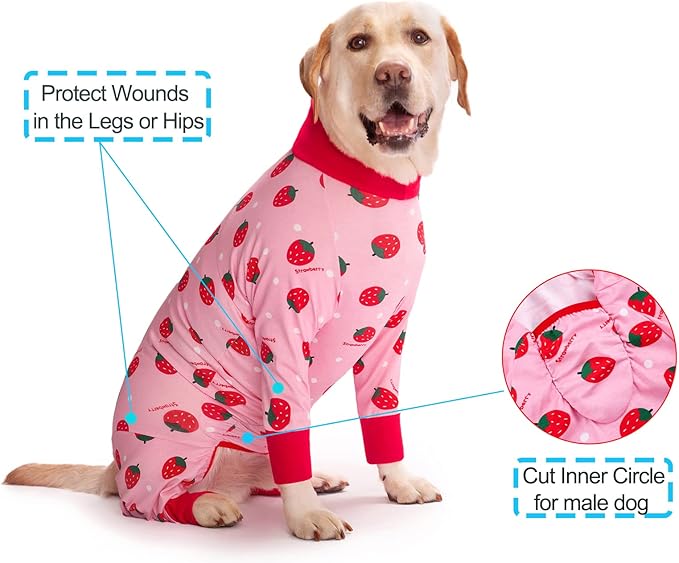 Dog Recovery Suit After Surgery Female Male, Medium Large Dog Neuter Shirt Cone Alternatives Prevent Licking Surgical Onesies (Strawberry, 2XL)