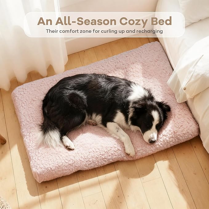 Mora Pets Dog Bed Comfy Dog Crate Beds Plush Pet Sleeping Mat Washable Pets Mattress Anti-Slip Crate Mat Soft Kennel Pad for Large, Medium, Small Dogs Cats Breeds, 35" x 23", Pink