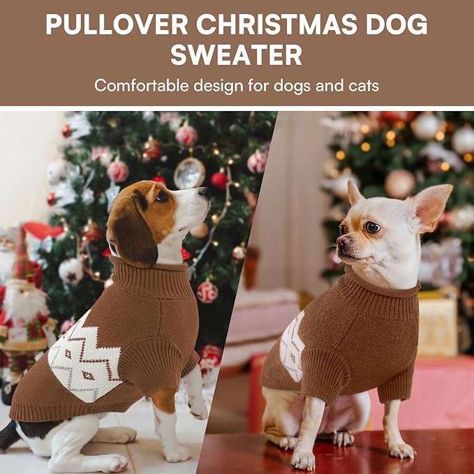 Queenmore Warm Dog Sweater, Soft Pet Knitwear, Knitted Pullover, Winter Pet Clothes for Small Medium Dogs Cats