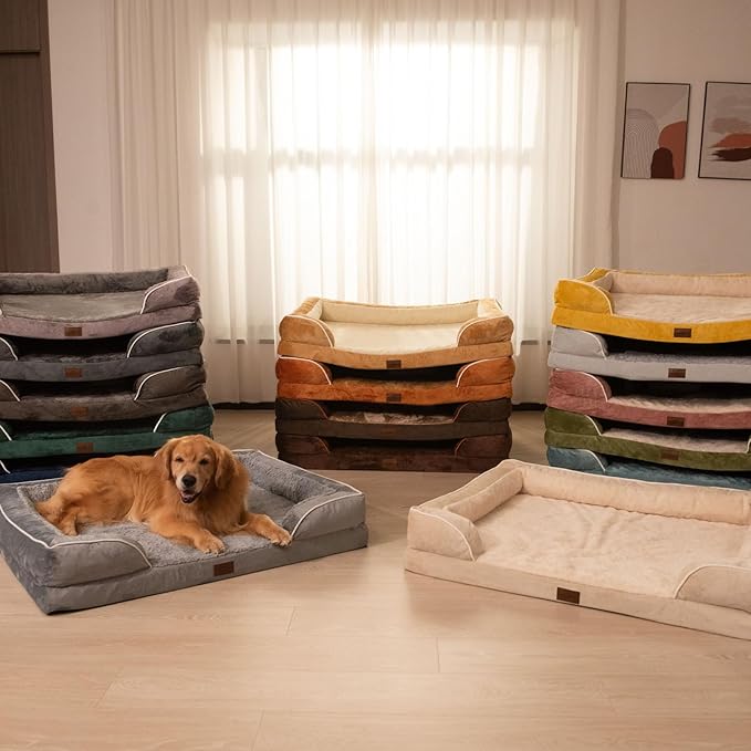 Comfort Expression Orthopedic Dog Bed for Large Dogs 38x25 Inch, Waterproof Supportive Egg Crate Foam Large Pet Bed with Removable Bolsters, Dog Couch with Washable Cover & Non-Slip Bottom, Dark Brown