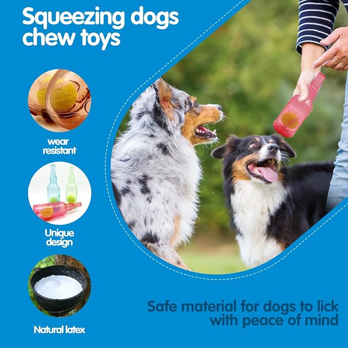 Tennis Ball in Bottle Dog Toy [2025 New Upgrade] Reinforced and Thickened Rubber Bottle Dog Chew Toy with Ball Squeaky Fetch Toy Tough (Red, Medium)