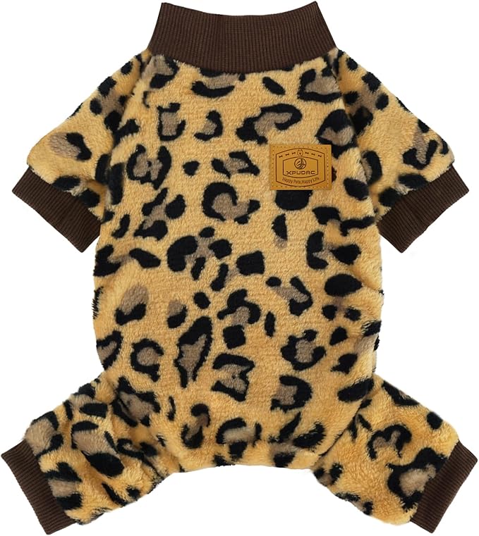 XPUDAC Dog Sweater Leopard Fleece Dog Pajamas for Small Medium Dogs Girl Boy Pet Winter Clothes for Winter Christmas(Medium)