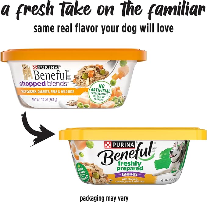Purina Beneful Freshly Prepared Blends Wet Dog Food With Chicken, Carrots, Peas and Wild Rice - (Pack of 8) 10 oz. Tubs