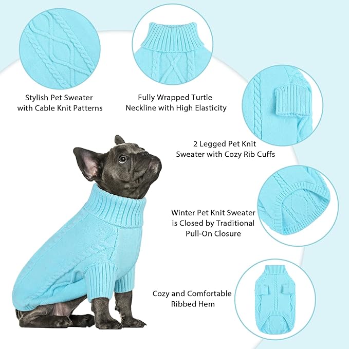 Queenmore Dog Sweater for Large Size Pet,Pitbull Dog Sweater,XXL Doggy Sweater for Labrador Retriever,Cold Weather Warm Knitted Pet Sweatershirt for Boy Girl Dogs (Sky Blue,2XL)