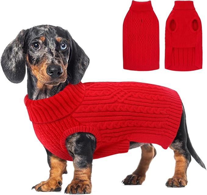 AOFITEE Small Christmas Dog Sweater, XS Dog Sweater Puppy Sweaters Girl Boy, Turtleneck Dogs Sweaters Pet Knitwear, Red Sweatshirt Warm XSmall Fall Clothes for Yorkie, Chihuahua, Shih-tzu, Red XS