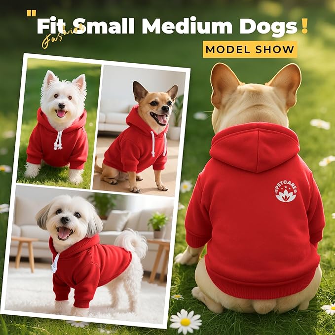 PETCARE Dog Hoodie Sweaters for Small Medium Dogs Cats Cute Soft Warm Fleece Puppy Sweaters Dog Clothes Hoodies Sweatshirt Reflective Fall Winter Chihuahua Yorkie French Bulldog Outfits, Red