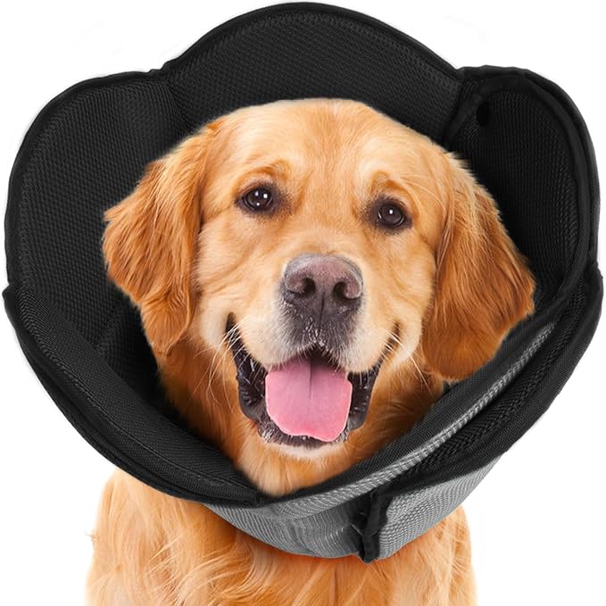 AuraPaw Soft Dog Cone for Small Dogs & Cats,Breathble Adjustable Dogs Recovery Collar After Surgery,Protective Elizabethan Cones,E Collar Alternative to Stop Licking,Comfortable Dog Cones,Black,S
