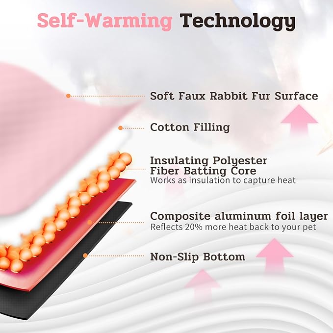 NWK Pack of 4 Fluffy Self Warming Cat Mat, Cat Blanket, Thermal Dog Mat, Washable, Non-Slip Bottom for Sofa & Crate & Kennel & Car Seat (Blush Pink, X-Large (43.5'' X 27.5'' X 0.7''))