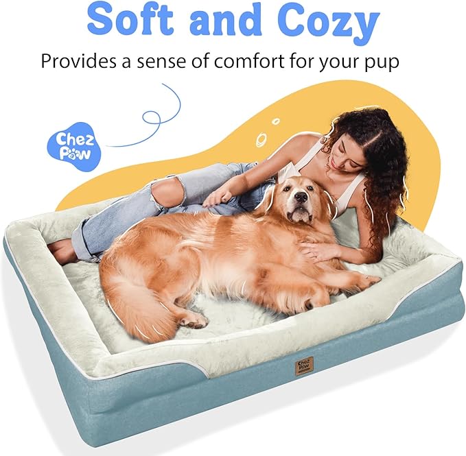 Washable Orthopedic Large Dog Bed - Dog Beds Large Sized Dogs with Removable Cover Waterproof Orthopedic XL Pet Bed with Bolster