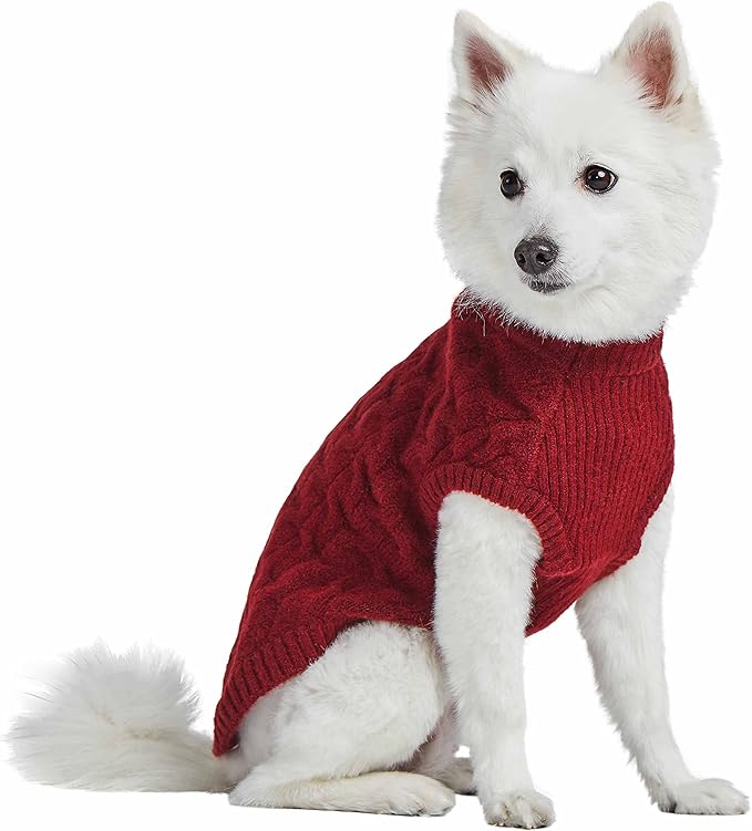 Blueberry Pet Classic Fuzzy Textured Knit Pullover Crew-Neck Dog Sweater in Burgundy Red, Back Length 22", Pack of 1 Clothes for Dogs