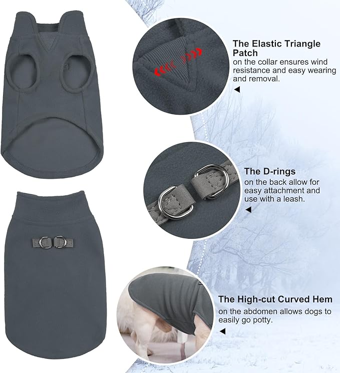 BEAUTYZOO Dog Fleece Vest Sweater Winter Jacket for Small and Medium Large Dogs with D-Ring Leash Cold Weather Coat Hoodie for XS S M Dogs Boy or Girls, Grey XL