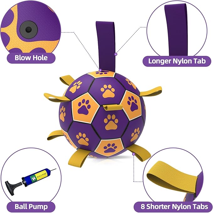 QDAN Extra Large Dog Toys Soccer Ball - Durable Dog Balls for Extra Large Dogs with Straps, Interactive Dog Tug Toy with Strap for Tug of War (9 Inch)