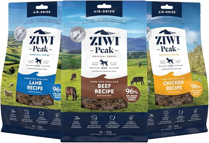ZIWI Peak Air-Dried Dog Food Bundle - All Natural, High Protein, Grain Free & Limited Ingredient with Superfoods (Beef, Lamb & Chicken, 16oz Each)