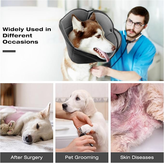 AuraPaw Soft Dog Cone for Small Dogs & Cats,Breathble Adjustable Dogs Recovery Collar After Surgery,Protective Elizabethan Cones,E Collar Alternative to Stop Licking,Comfortable Dog Cones,Black,S